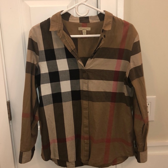 burberry women's brit tonal check shirt carmel
